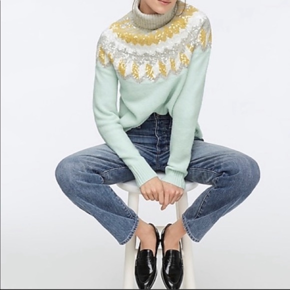 Crew Fair Isle Mint Green Sequin Extra Super Soft Yarn